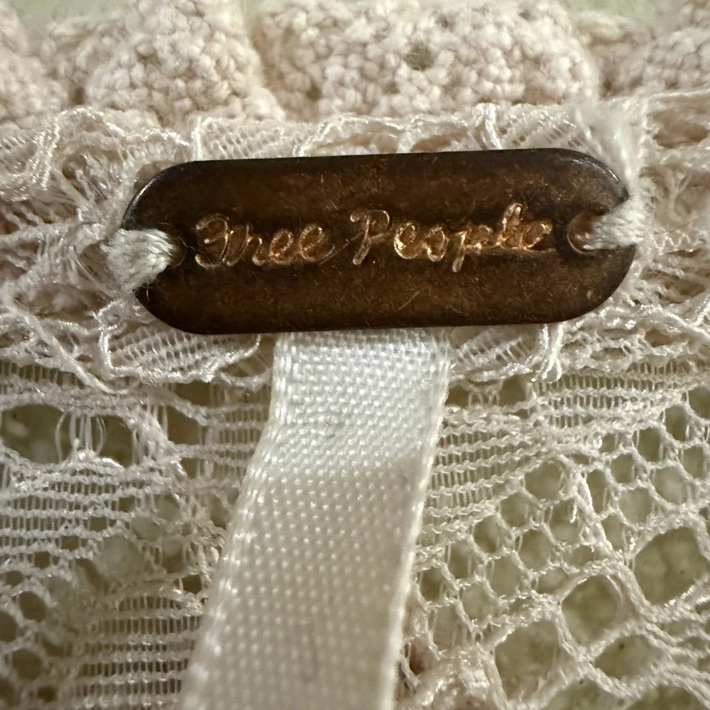 Free People My Party‎ Lace Top Womens XS Cream Long Sleeve Sheer Boho Coquette